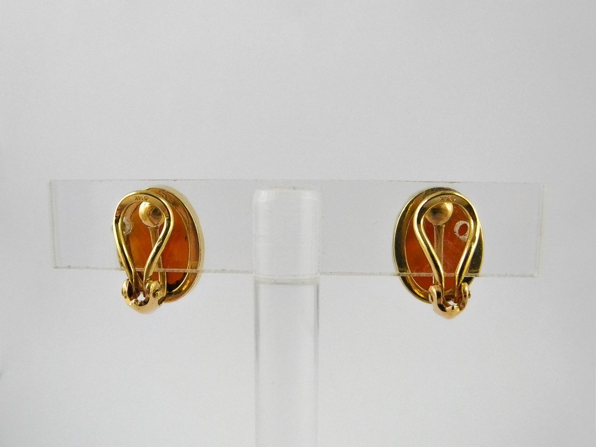 Boucles d'Oreilles Clips Camées Coquilles sur Or Jaune Style Antique-photo-7
