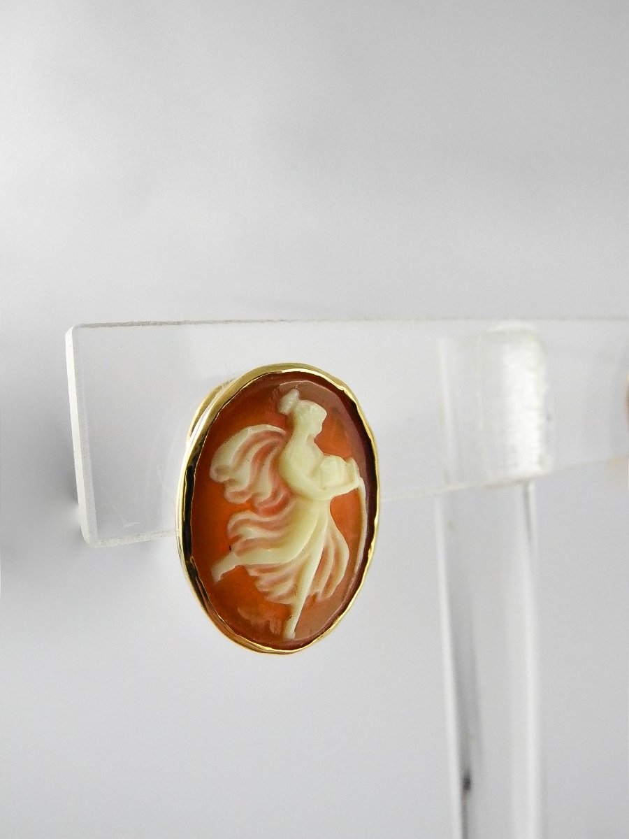 Boucles d'Oreilles Clips Camées Coquilles sur Or Jaune Style Antique-photo-8