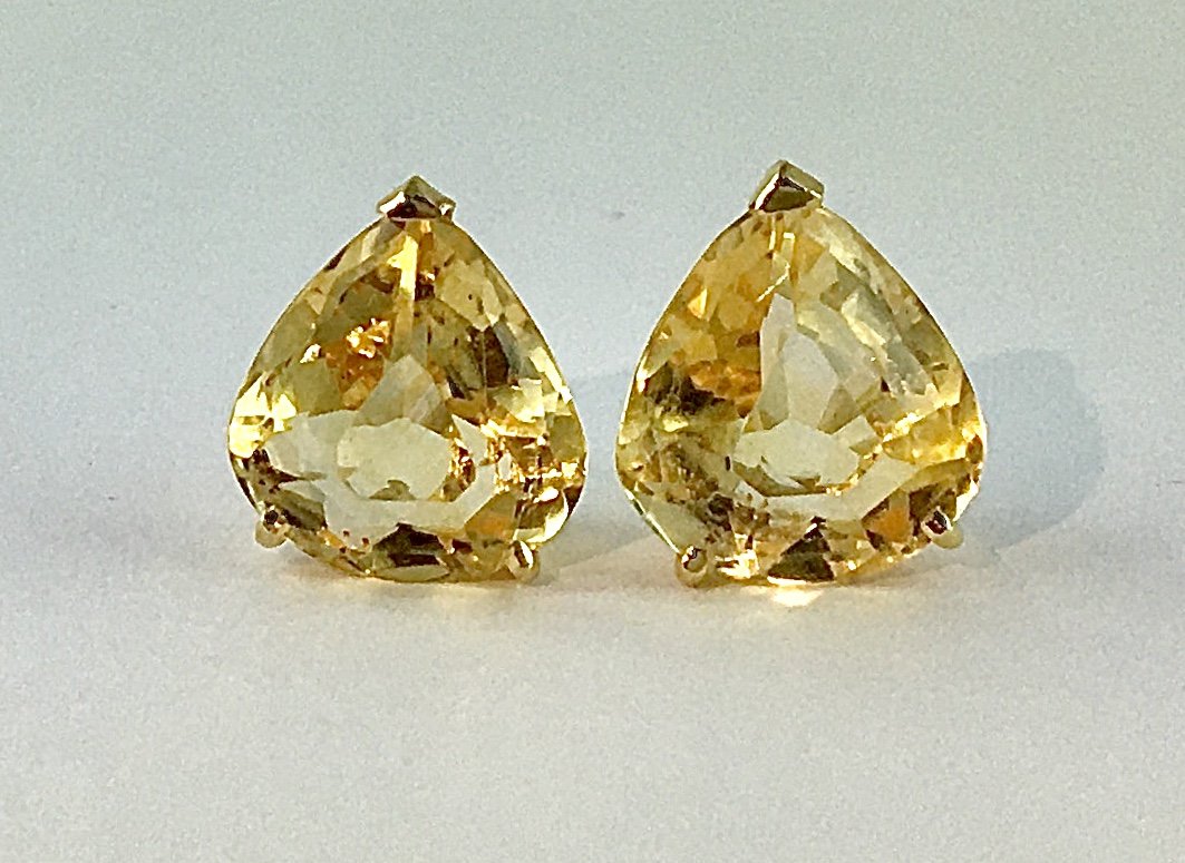 Boucles d'Oreilles Puces Citrines Poires sur Or Jaune -photo-2