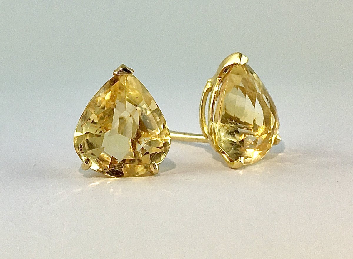 Boucles d'Oreilles Puces Citrines Poires sur Or Jaune -photo-3