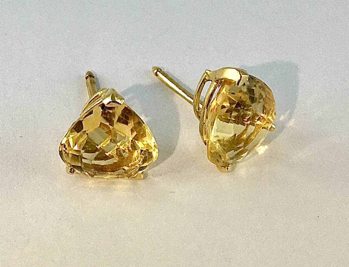 Boucles d'Oreilles Puces Citrines Poires sur Or Jaune -photo-4
