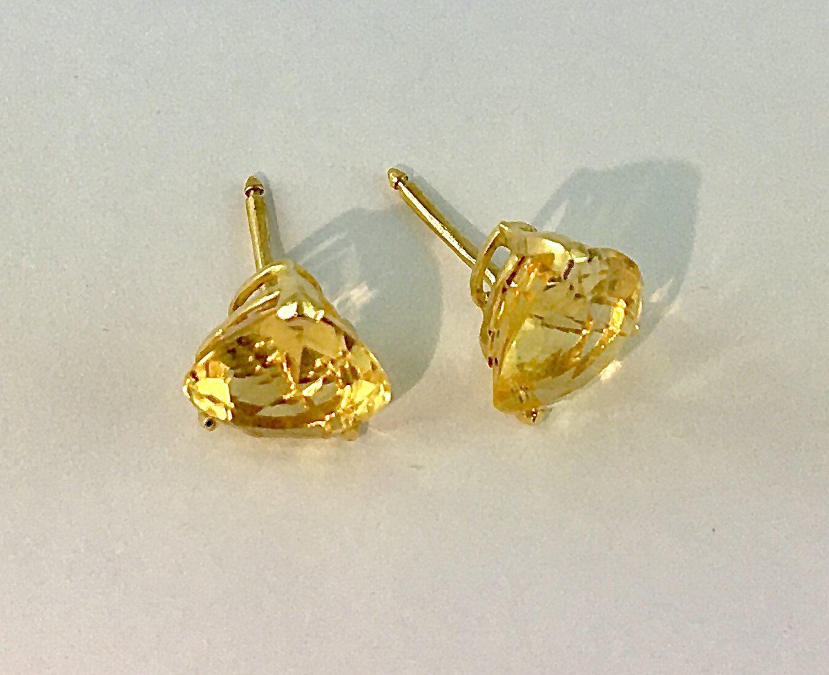 Boucles d'Oreilles Puces Citrines Poires sur Or Jaune -photo-1