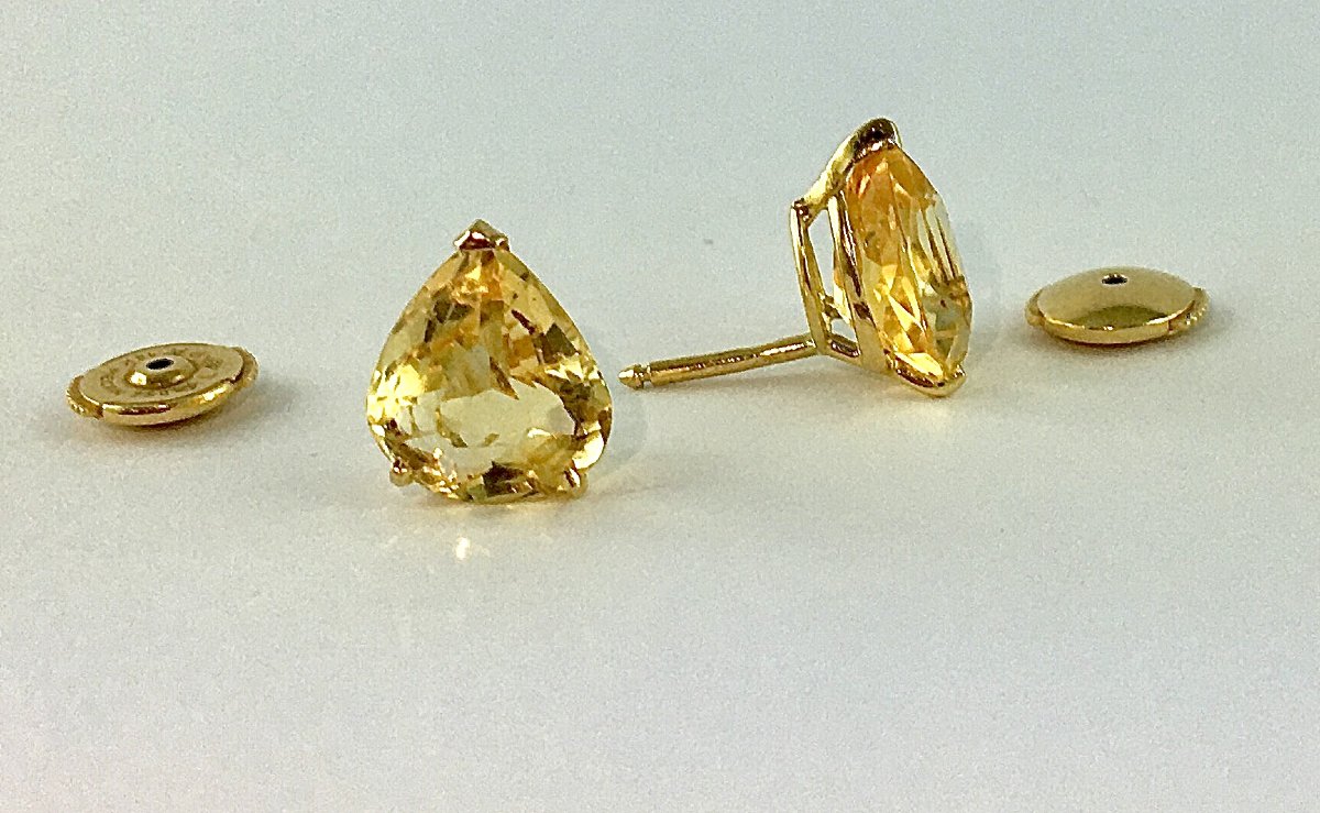 Boucles d'Oreilles Puces Citrines Poires sur Or Jaune -photo-3