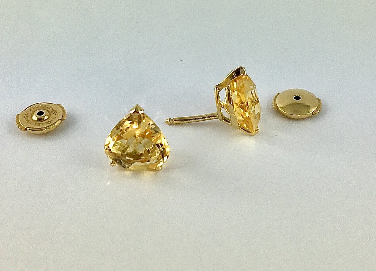 Boucles d'Oreilles Puces Citrines Poires sur Or Jaune -photo-4