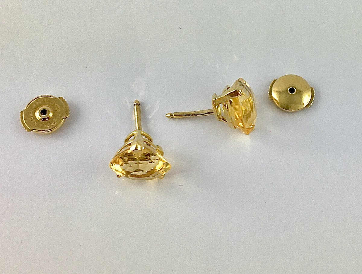 Boucles d'Oreilles Puces Citrines Poires sur Or Jaune -photo-5