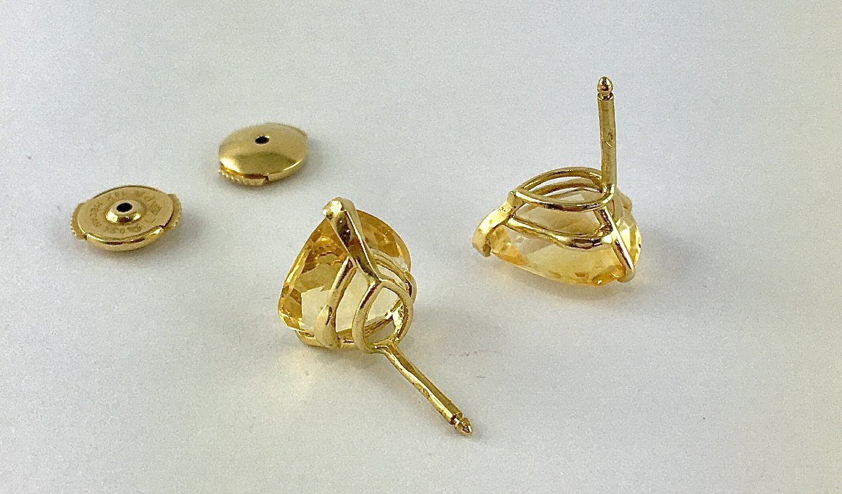Boucles d'Oreilles Puces Citrines Poires sur Or Jaune -photo-6