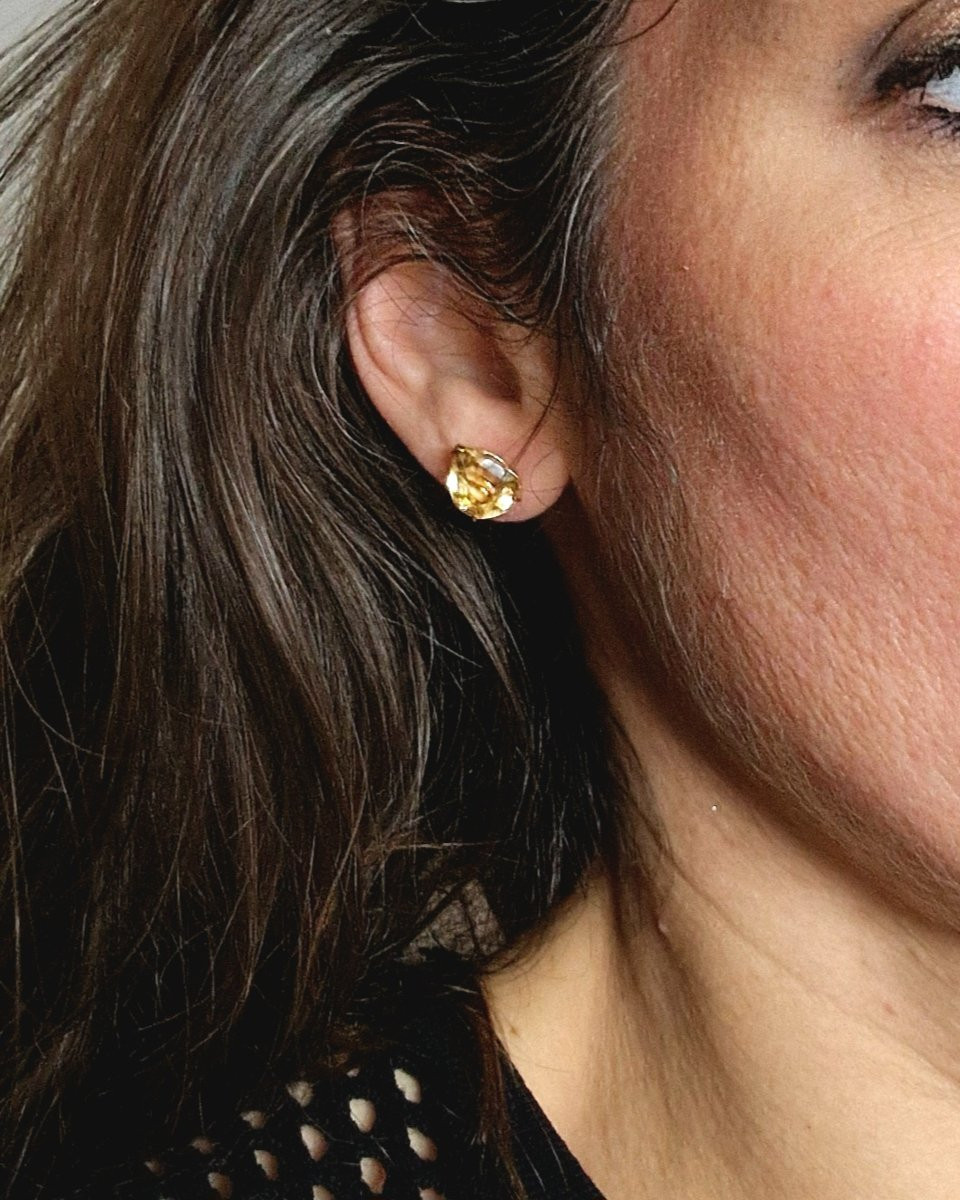 Boucles d'Oreilles Puces Citrines Poires sur Or Jaune -photo-8