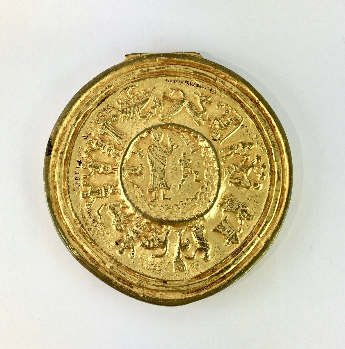 Moses Powder Compact, Crossing The Desert, By Line Vautrin, In Gilded Bronze Circa 1950-photo-2