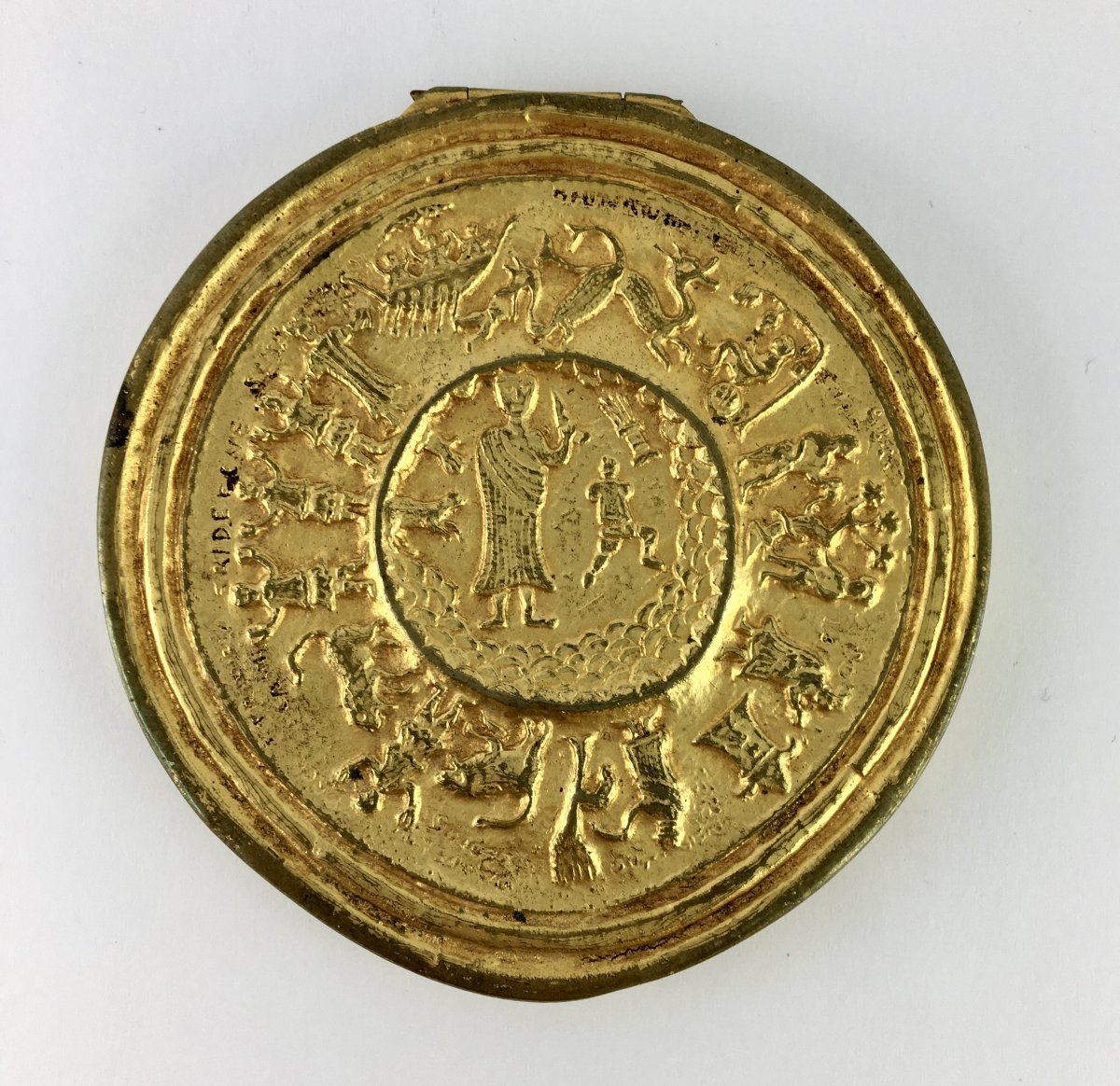 Moses Powder Compact, Crossing The Desert, By Line Vautrin, In Gilded Bronze Circa 1950-photo-3