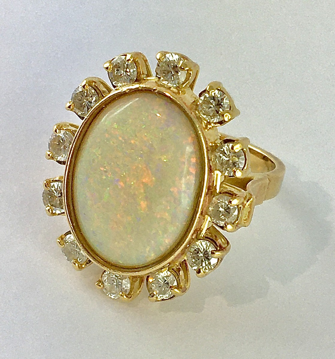 Australian Opal Daisy Ring With Diamond Surround On Yellow Gold -photo-4