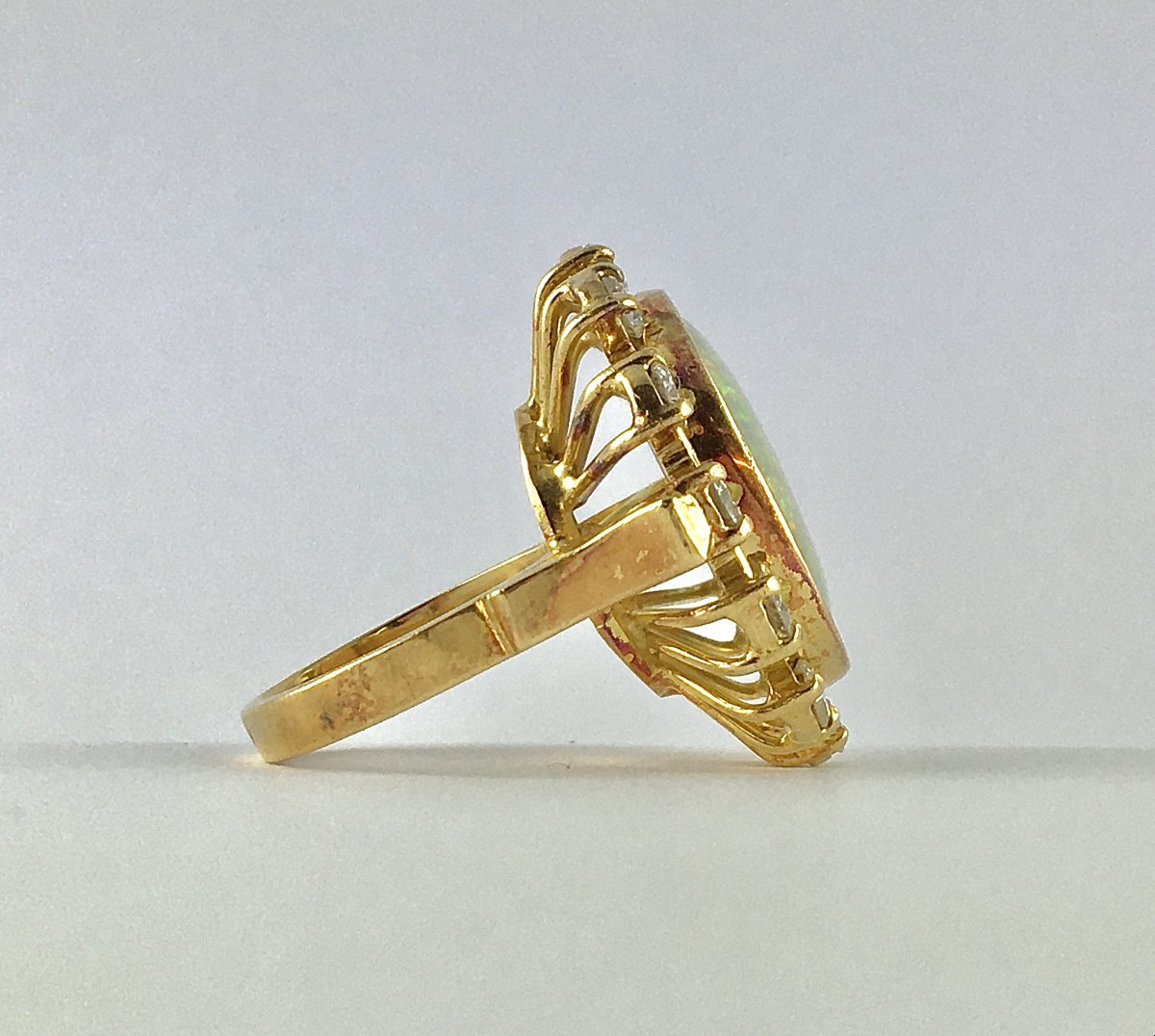 Australian Opal Daisy Ring With Diamond Surround On Yellow Gold -photo-2