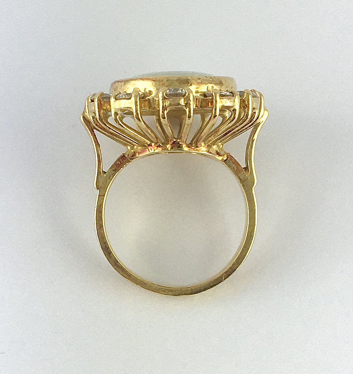 Australian Opal Daisy Ring With Diamond Surround On Yellow Gold -photo-3