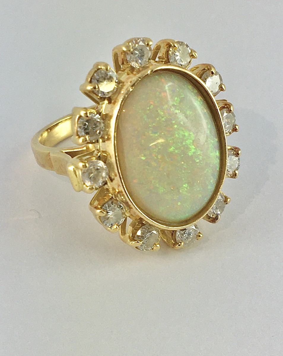 Australian Opal Daisy Ring With Diamond Surround On Yellow Gold -photo-1
