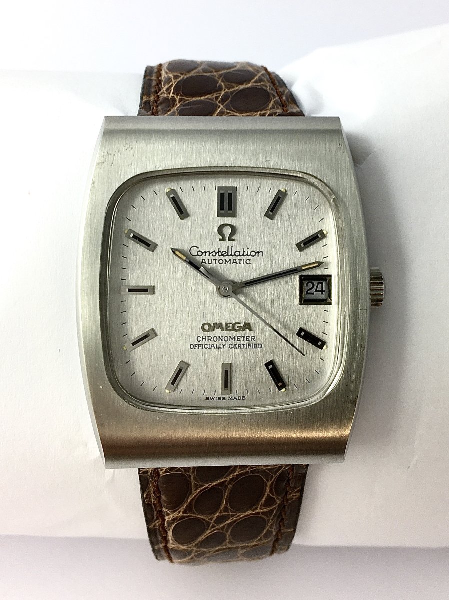 Montre Oméga Constellation Automatique 1970 Chronomètre Certifié, Acier Sur Cuir, Forme Tonneau-photo-2
