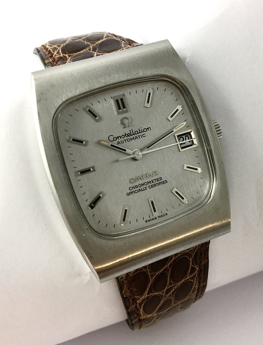 Montre Oméga Constellation Automatique 1970 Chronomètre Certifié, Acier Sur Cuir, Forme Tonneau-photo-3