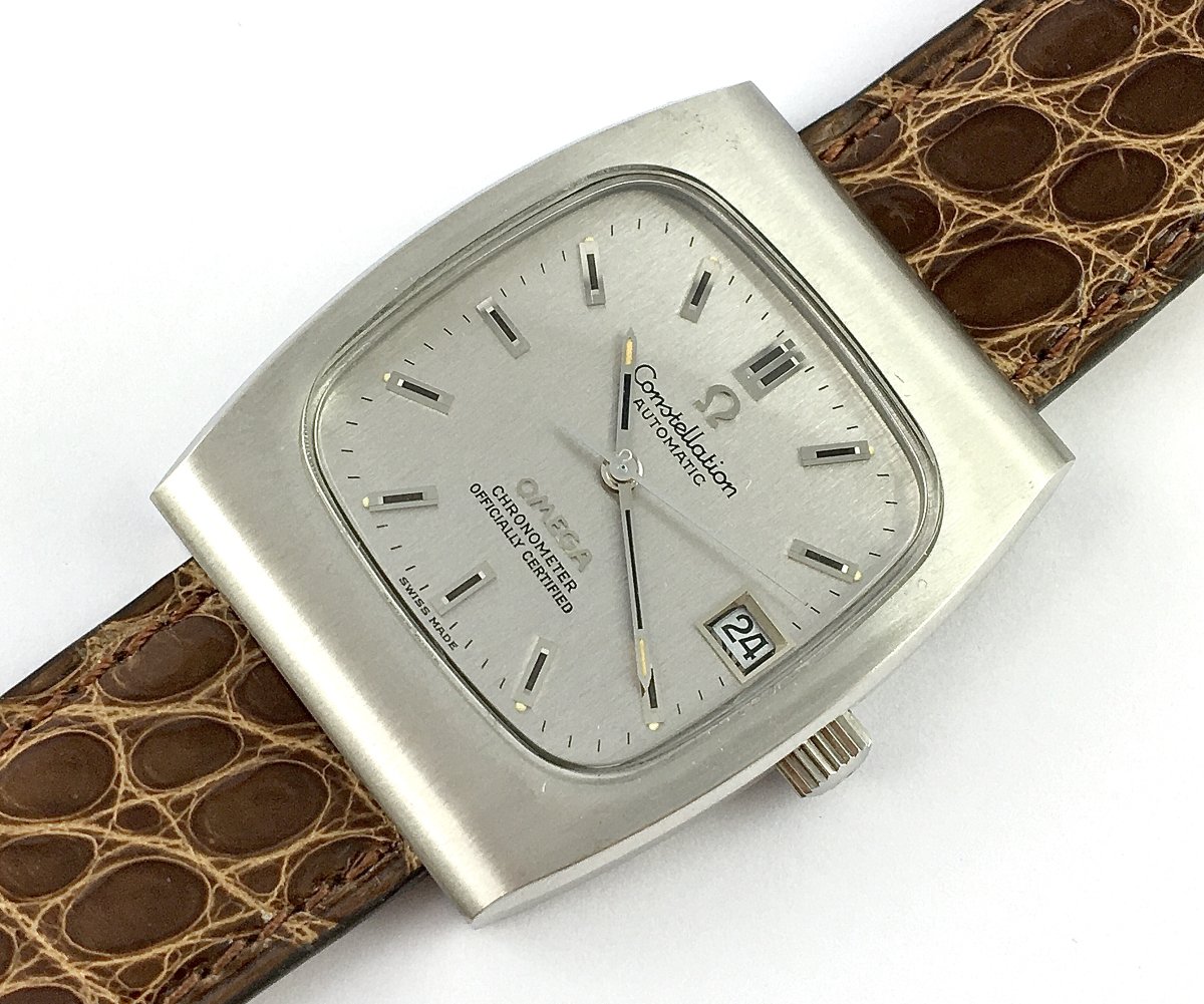 Montre Oméga Constellation Automatique 1970 Chronomètre Certifié, Acier Sur Cuir, Forme Tonneau-photo-4