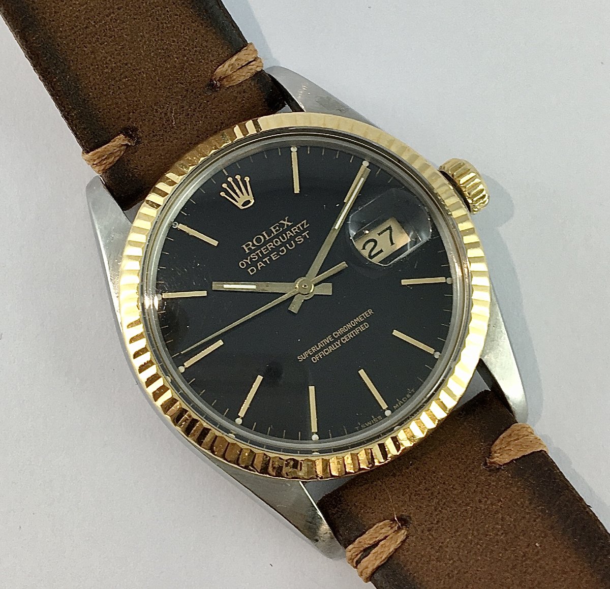 Montre Rolex Datejust Acier Lunette Or Jaune Cadran Noir Automatique Année 1987, Boîte & Papier-photo-2