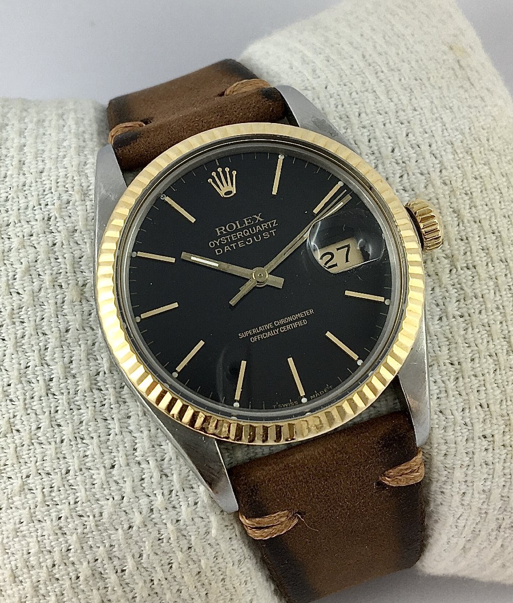 Montre Rolex Datejust Acier Lunette Or Jaune Cadran Noir Automatique Année 1987, Boîte & Papier-photo-3