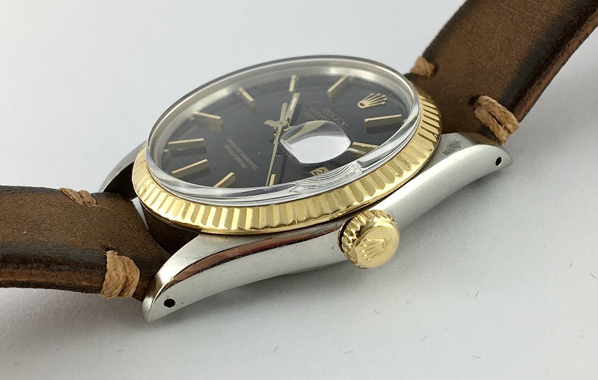Montre Rolex Datejust Acier Lunette Or Jaune Cadran Noir Automatique Année 1987, Boîte & Papier-photo-2