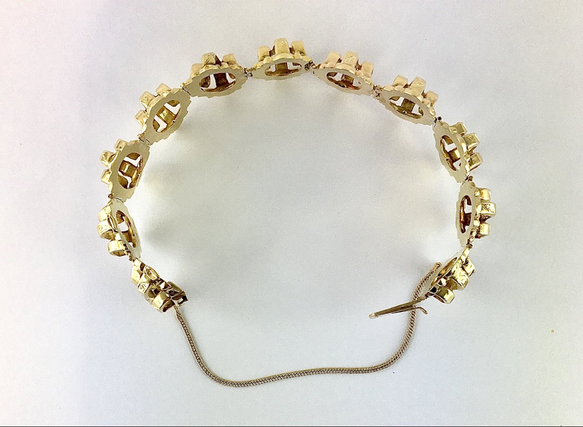 Bracelet Manchette Souple Articulé Ajouré Maillons en Marquises Bombés Napoléon III Or Jaune -photo-5
