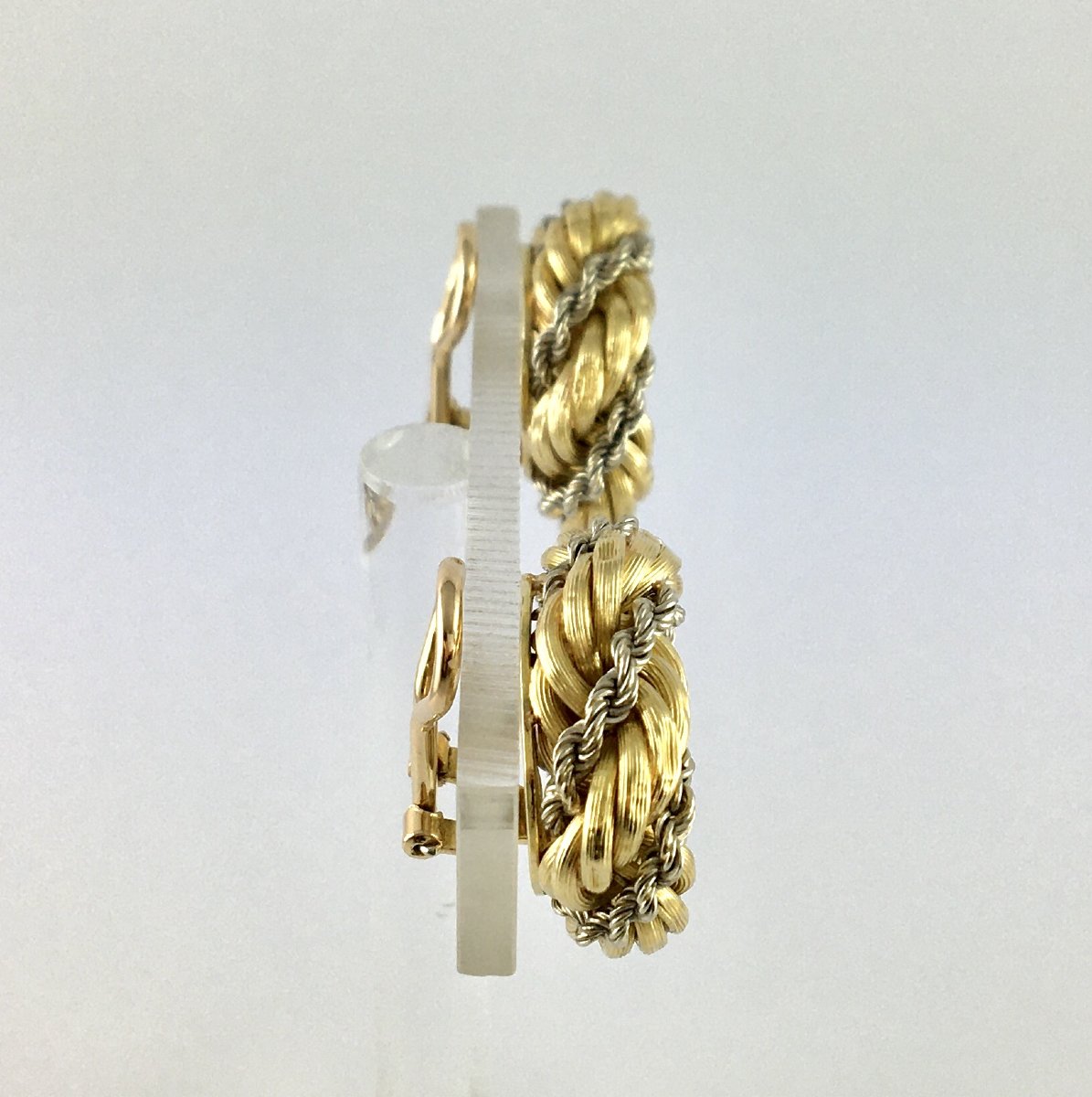 Vintage Crown Clip-on Earrings Twisted Ropes Yellow & White Gold-photo-6
