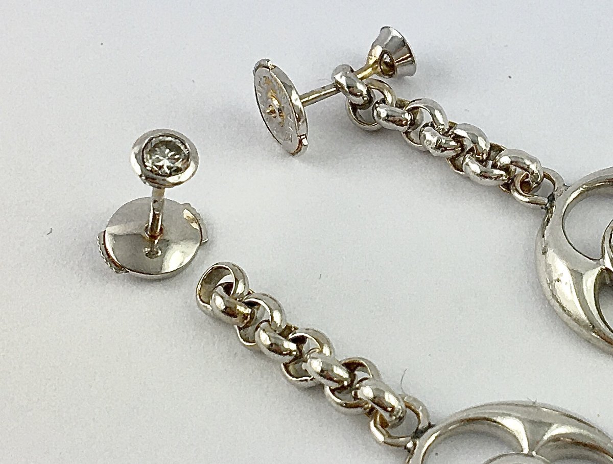 Boucles d'Oreilles Pendants Diamants sur Or Blanc Puces et Pendants Amovibles-photo-3