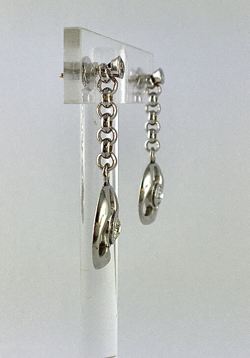 Boucles d'Oreilles Pendants Diamants sur Or Blanc Puces et Pendants Amovibles-photo-3