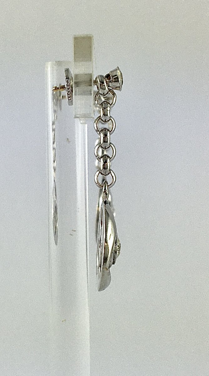 Boucles d'Oreilles Pendants Diamants sur Or Blanc Puces et Pendants Amovibles-photo-4