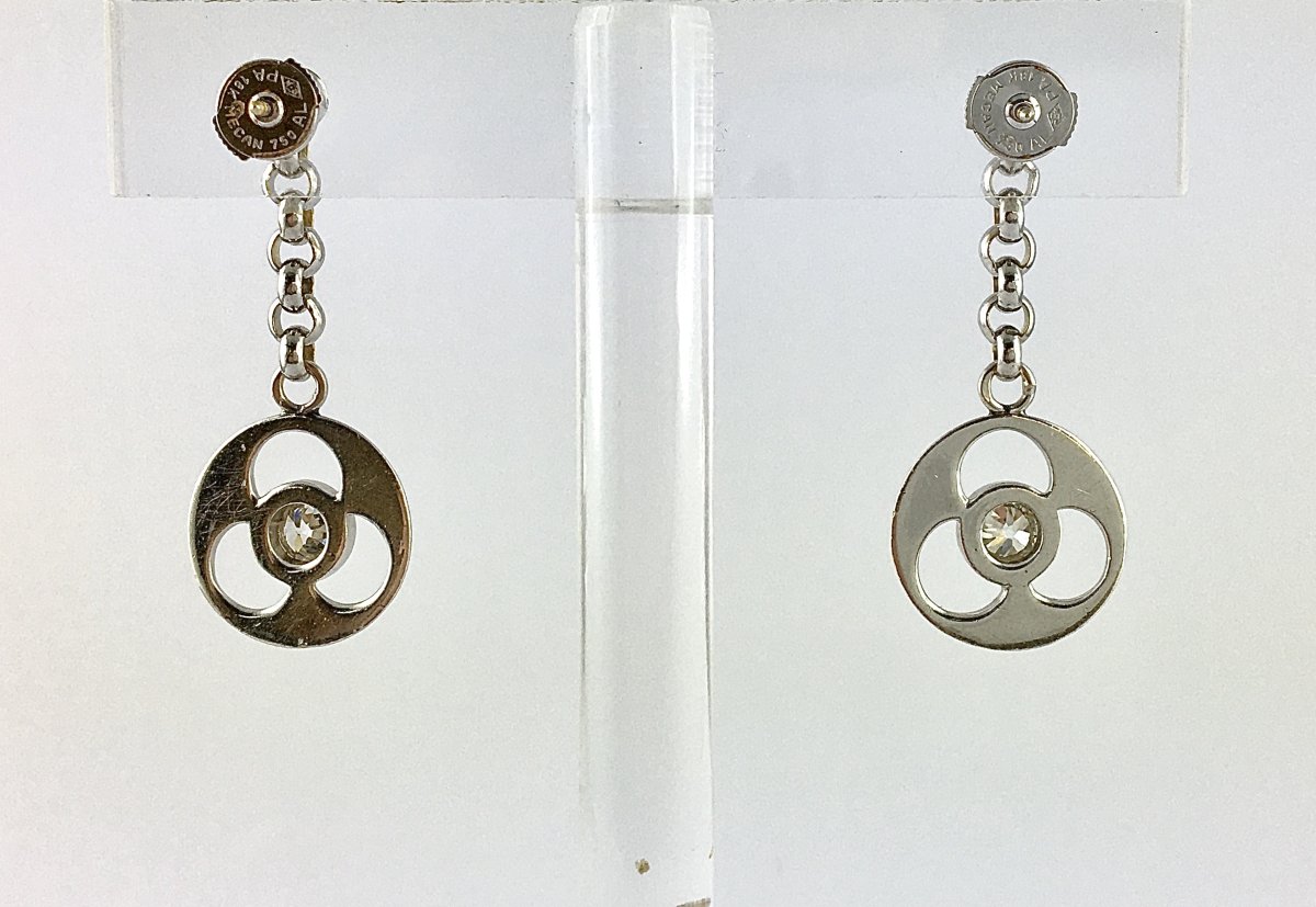 Boucles d'Oreilles Pendants Diamants sur Or Blanc Puces et Pendants Amovibles-photo-6