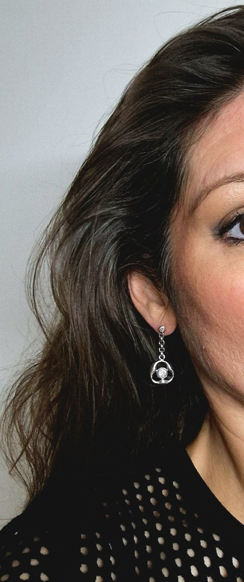 Boucles d'Oreilles Pendants Diamants sur Or Blanc Puces et Pendants Amovibles-photo-7