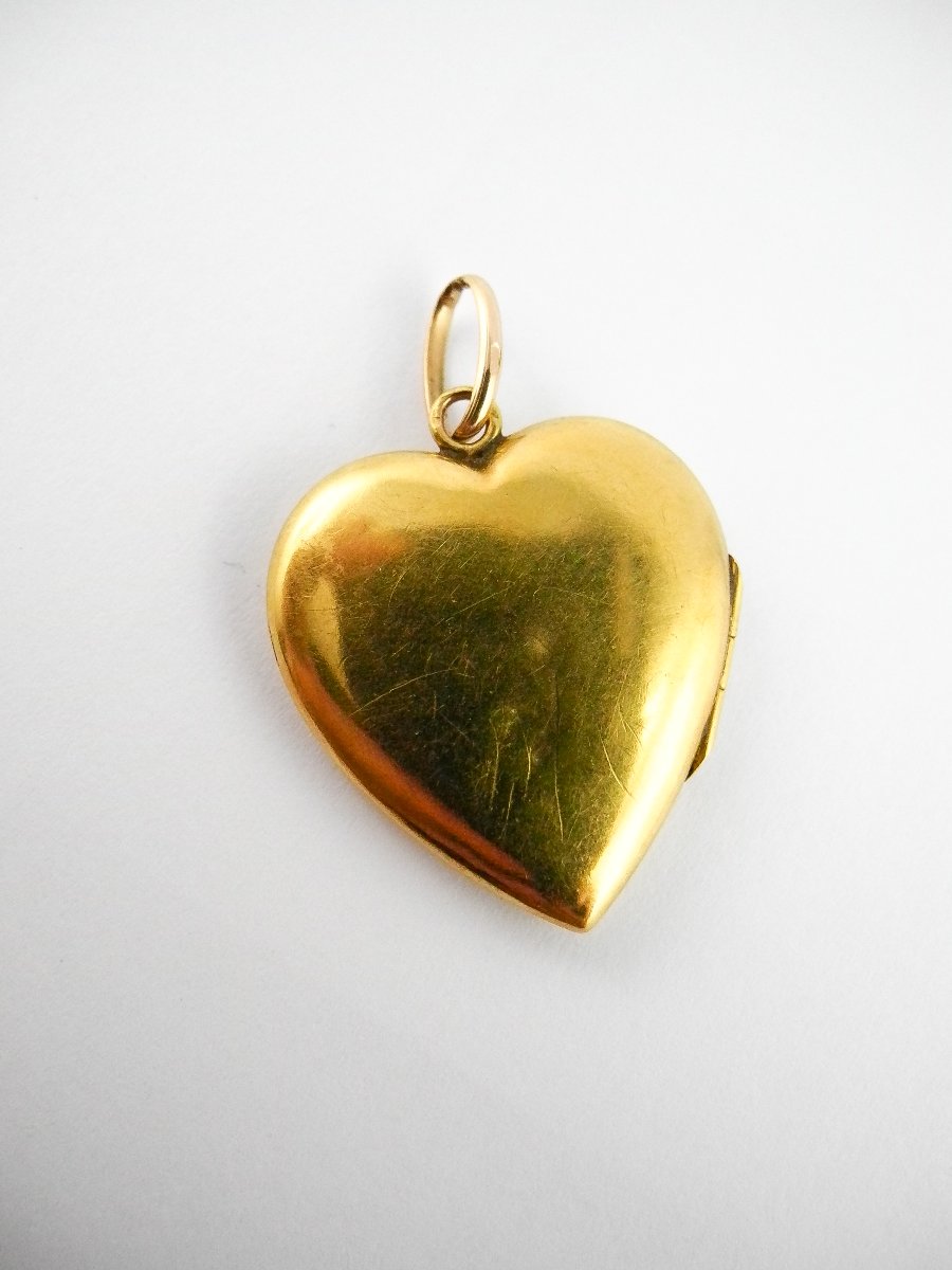 Heart-shaped Locket Pendant With 4-leaf Clover Motif And Fine Pearls / Yellow Gold, Sentimental Jewelry-photo-6