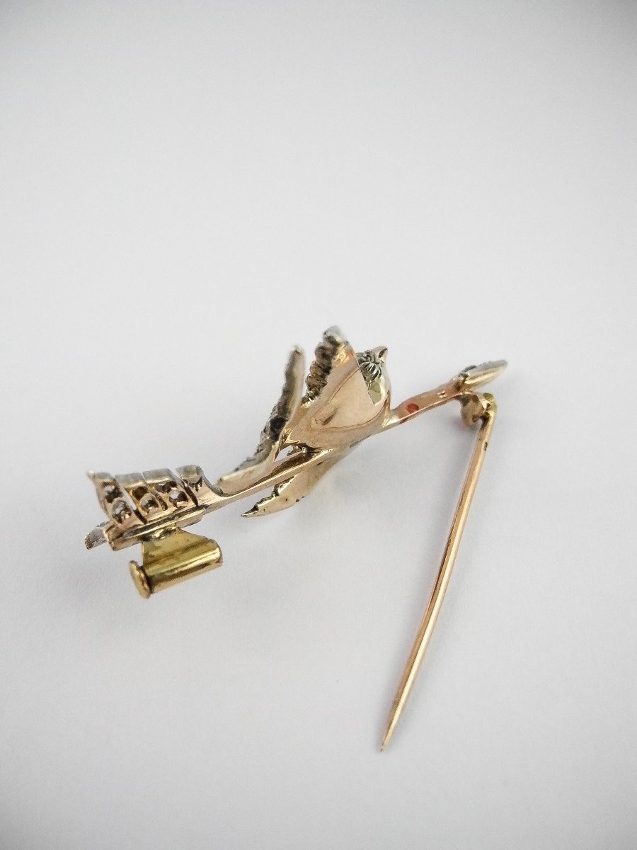 Victorian Rose Cut Diamond Swallow Arrow Brooch In Silver And Yellow Gold-photo-7