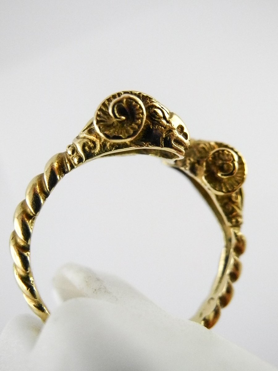 Antique Style Yellow Gold Ram Head Ring-photo-1