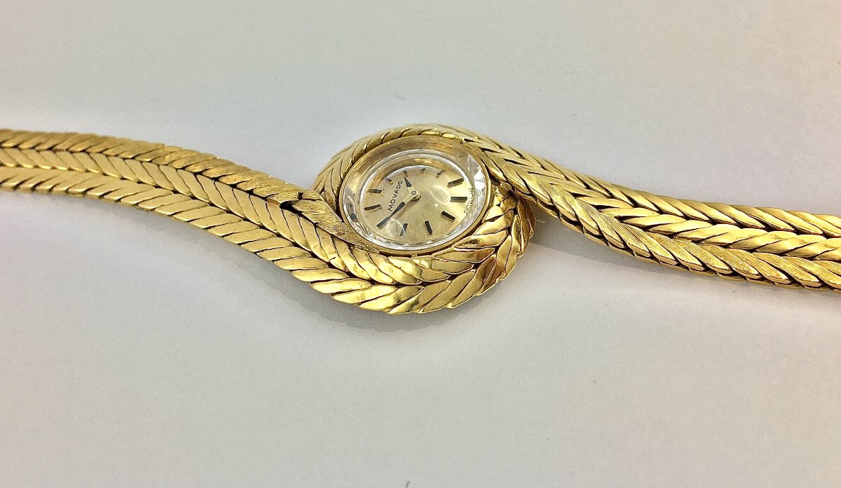 Movado Yellow Gold Tourbillon Jewelry Watch, 1950s Style, Mechanical-photo-4