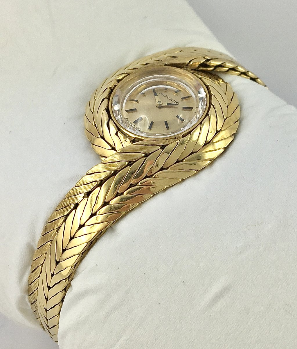 Movado Yellow Gold Tourbillon Jewelry Watch, 1950s Style, Mechanical-photo-2