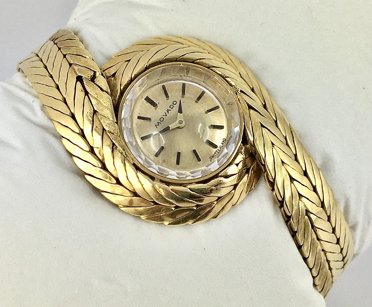 Movado Yellow Gold Tourbillon Jewelry Watch, 1950s Style, Mechanical