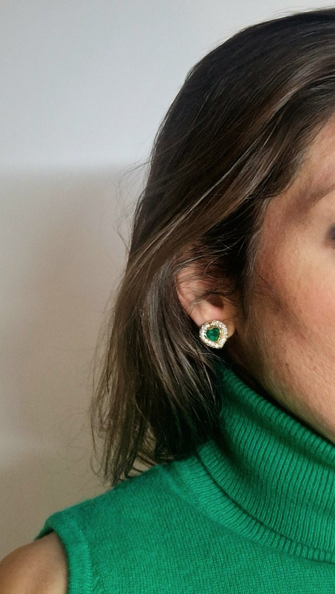 Emerald Heart Clip Earrings With Diamond Pave On Yellow Gold-photo-7