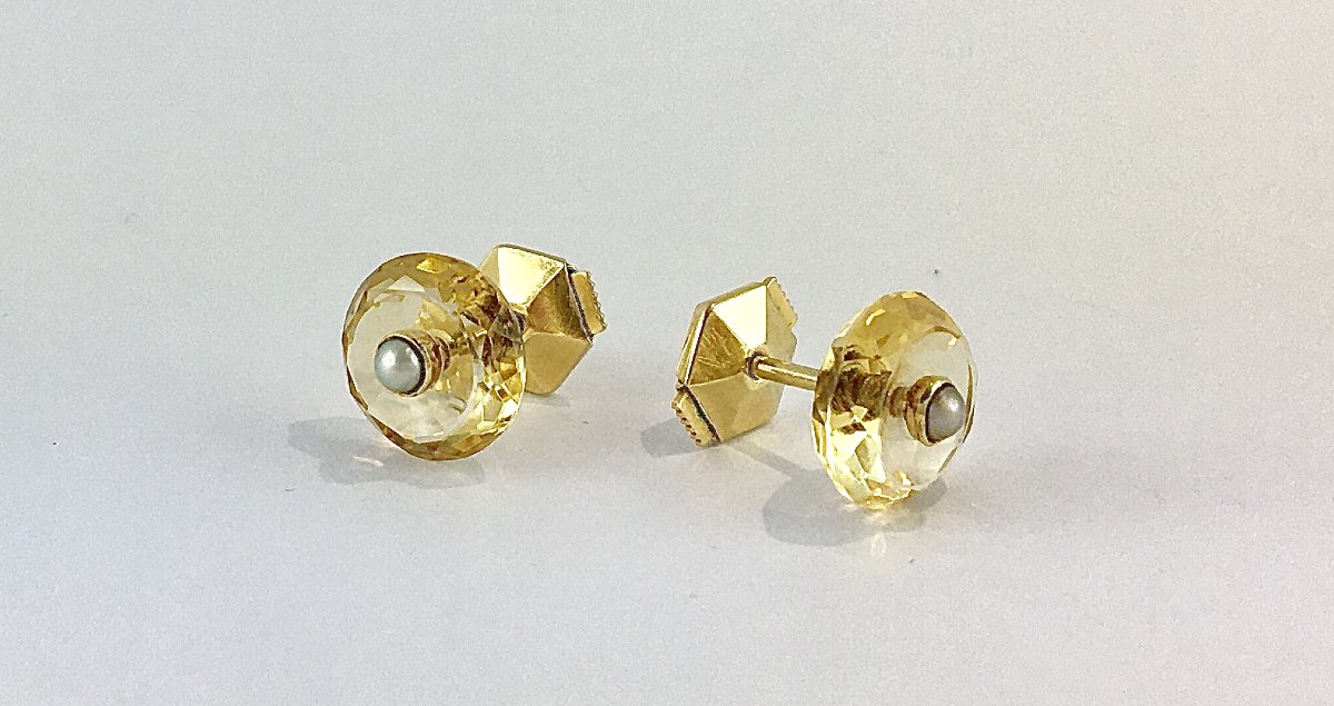 Napoleon III Style Stud Earrings With Citrine, Fine Pearls & Removable Amethysts-photo-4