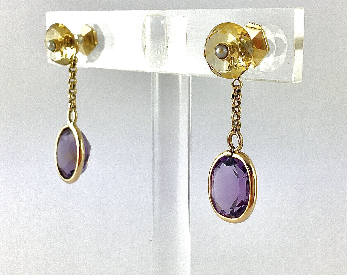 Napoleon III Style Stud Earrings With Citrine, Fine Pearls & Removable Amethysts-photo-1