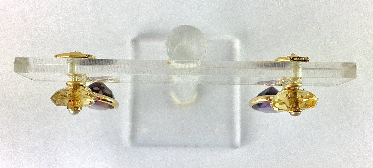 Napoleon III Style Stud Earrings With Citrine, Fine Pearls & Removable Amethysts-photo-4