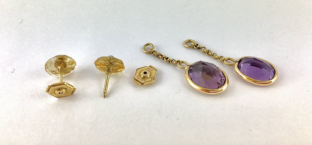 Napoleon III Style Stud Earrings With Citrine, Fine Pearls & Removable Amethysts-photo-6