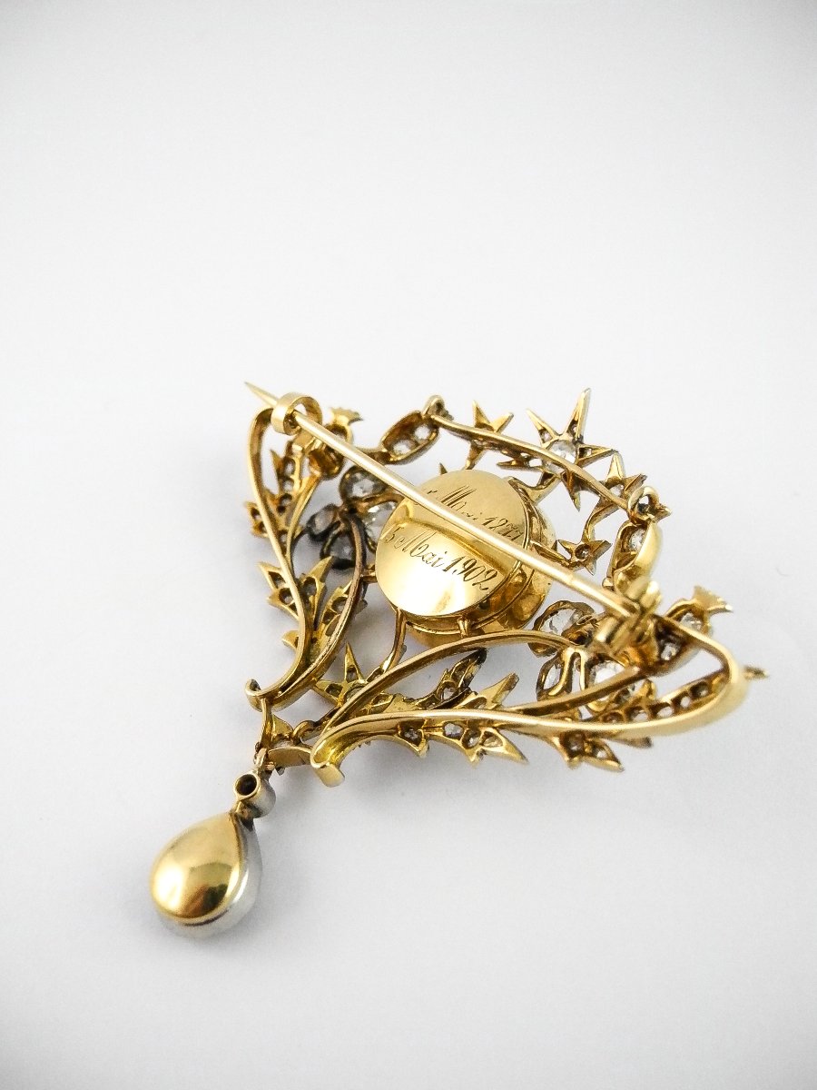 Broche Or / Platine – Saphir de Ceylan Non Chauffé & Étoilé – Diamants -photo-5