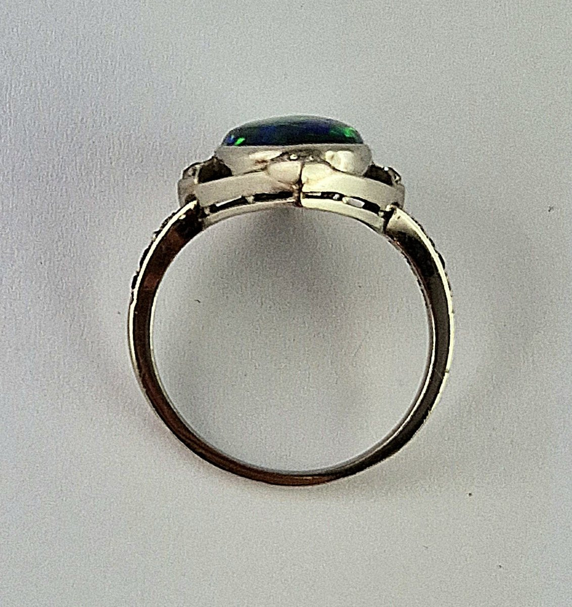 Art Deco Ring, 1920s, Australian Black Opal And Diamonds On Platinum-photo-5