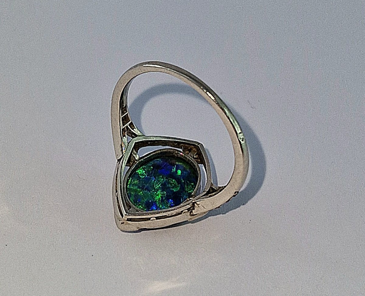 Art Deco Ring, 1920s, Australian Black Opal And Diamonds On Platinum-photo-6