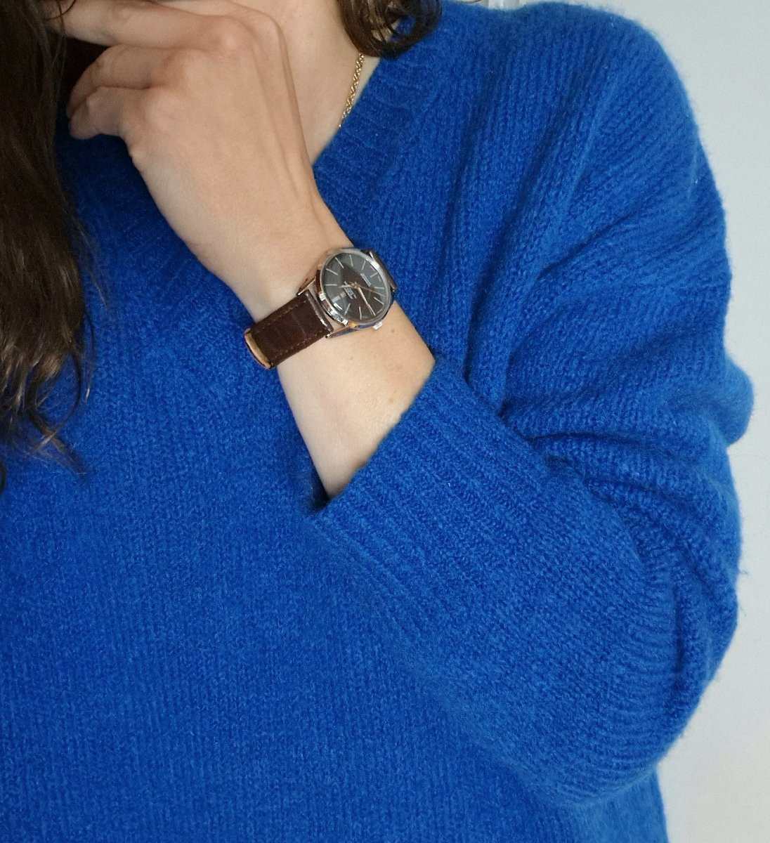 Universal Polerouter Jet Micro Rotor Automatic Watch 1955 Black Dial Steel On Leather-photo-8