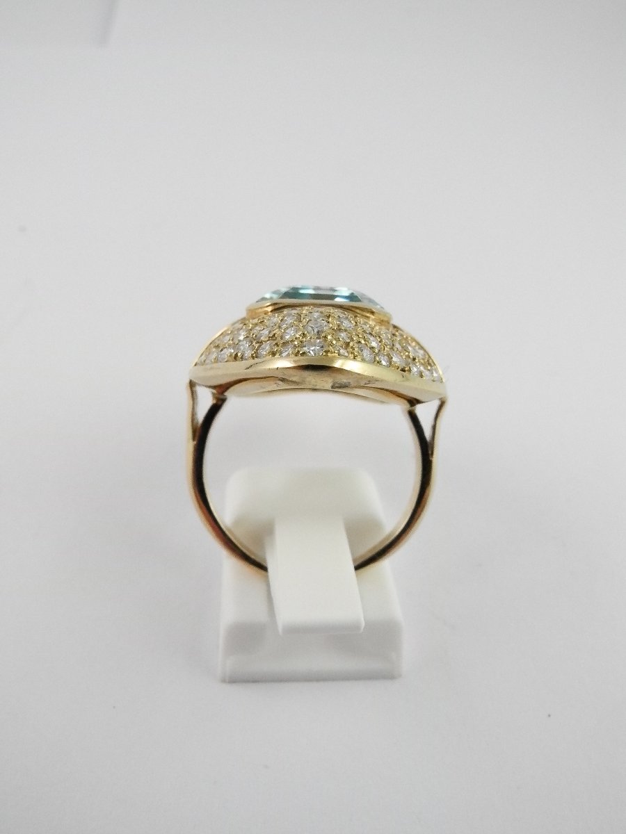 Bague Marquise Aigue-marine Pavage De Diamants Sur Or Jaune-photo-4