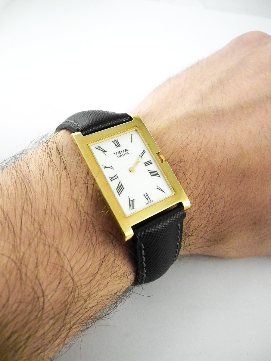Montre Yema Modèle Paris, Vintage Années 80, Or Jaune Sur Cuir, Quartz-photo-2