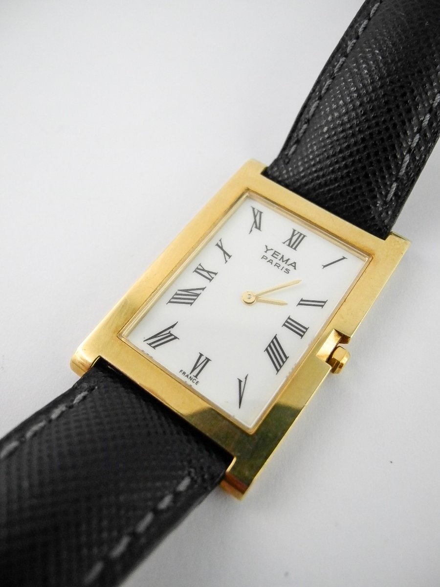 Montre Yema Modèle Paris, Vintage Années 80, Or Jaune Sur Cuir, Quartz-photo-1