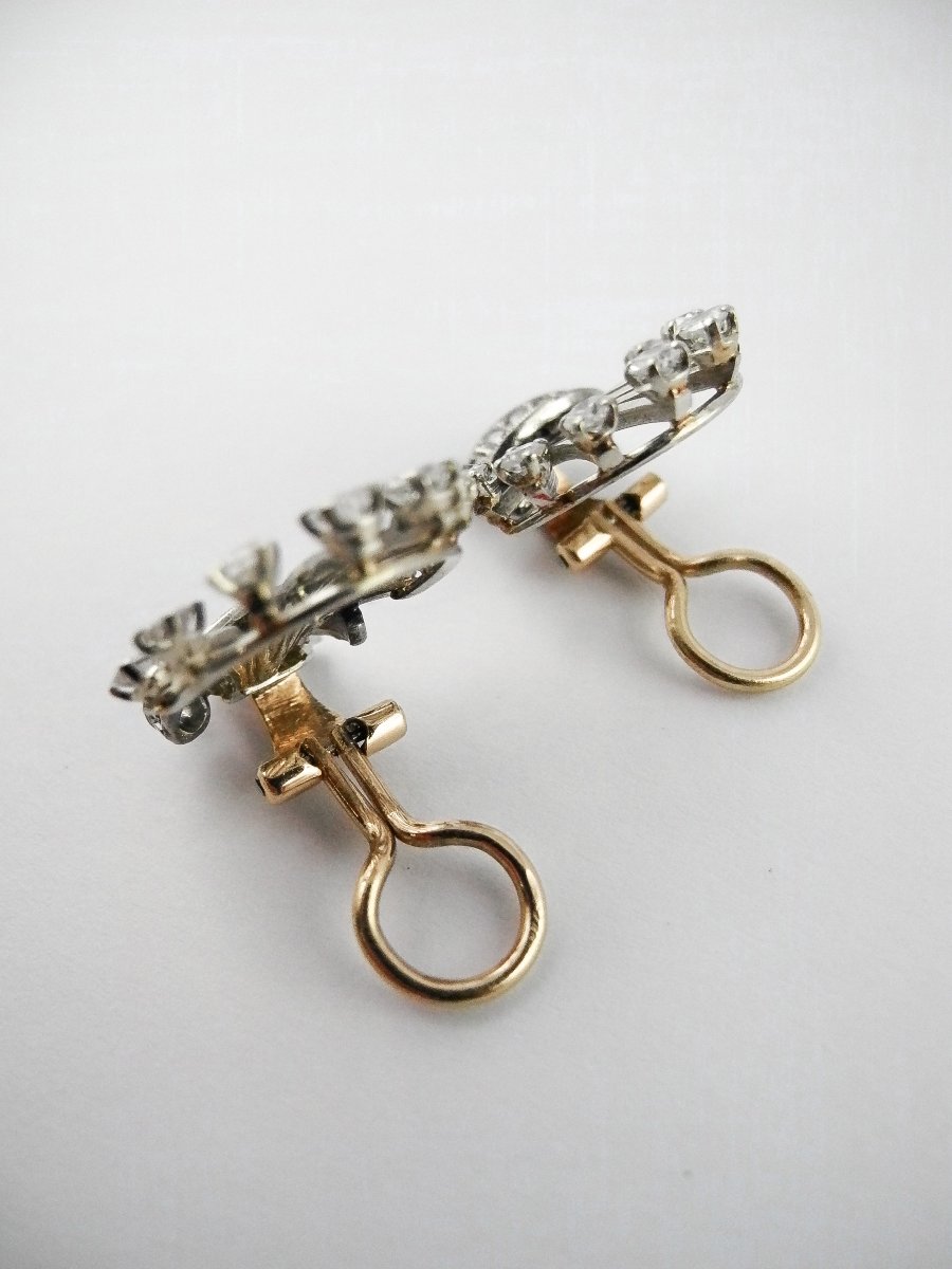 1960s Palmette Clip-on Earrings With Diamonds In White Gold And Yellow Gold Setting-photo-5