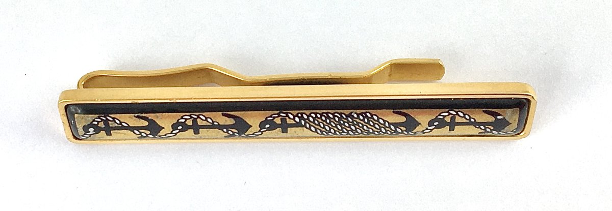 Hermès Tie Clip, Enamel, Nautical Motif, Anchors And Ropes On Gold-plated Metal-photo-3